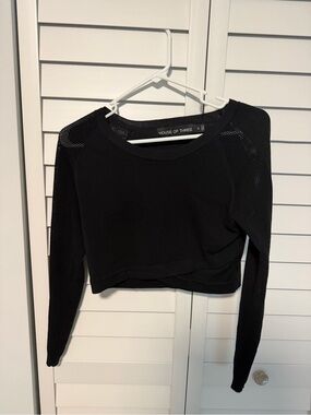 House of Three Black Cropped Mesh-Panel Sweatshirt